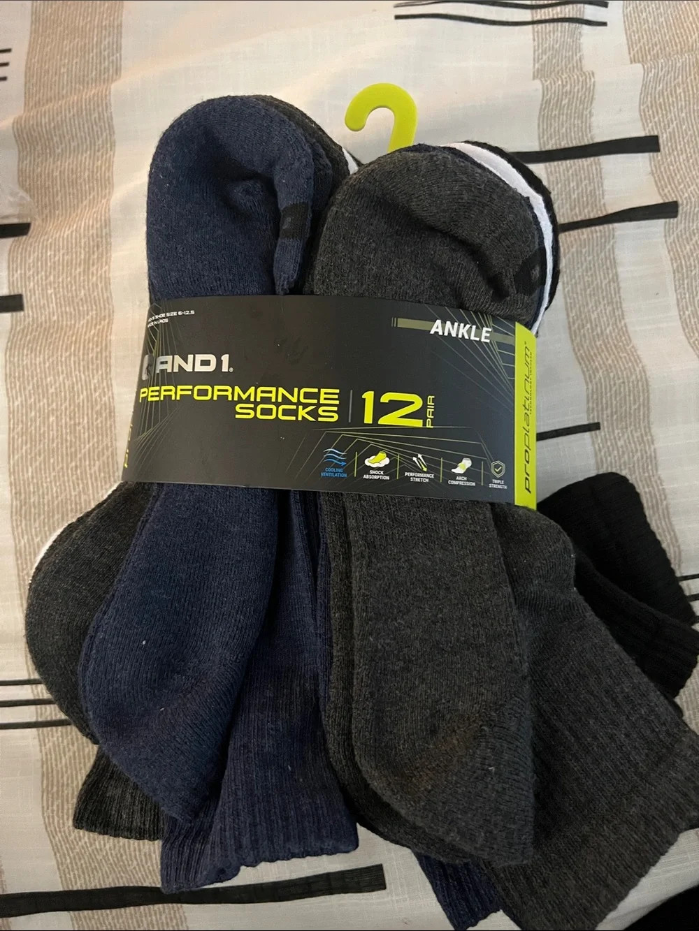 AND1 Performance Ankle Socks - 12 Pack (Black, Dark Gray, Navy)